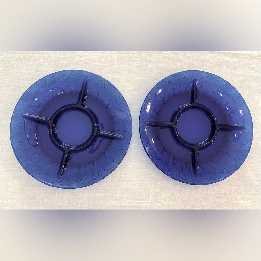 (2) NWOTs Royal (Blue) Sapphire French Snack/Party Trays and Storage Bag.